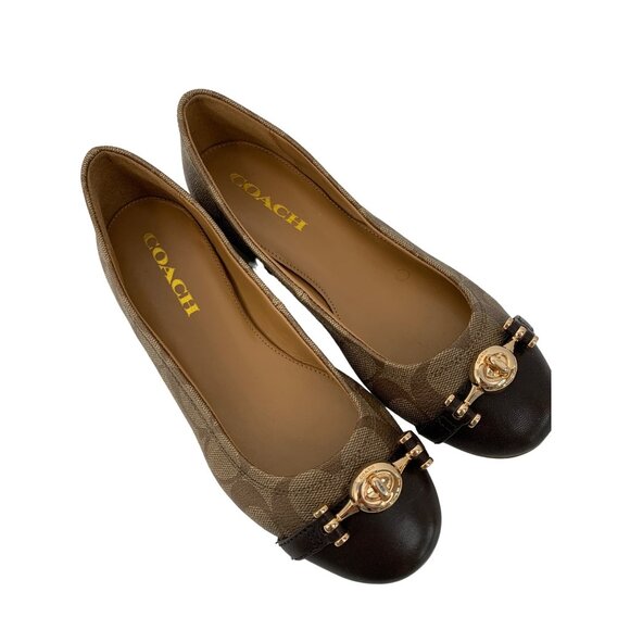 Coach Leila Signature Canvas & Leather Ballet Flats Brown Size 5.5 New 7966 - Picture 2 of 12